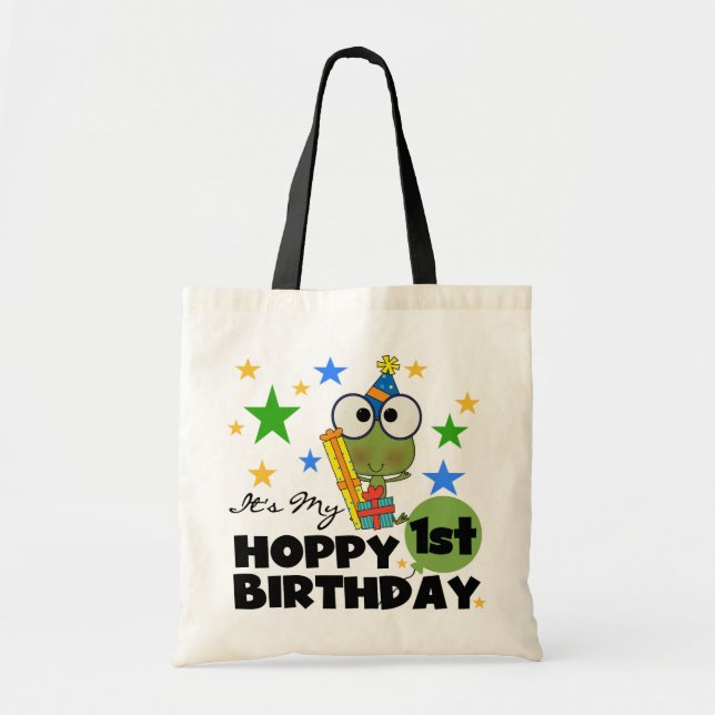 Hoppy Frog 1st Birthday T shirts and Gifts Tote Bag (Front)