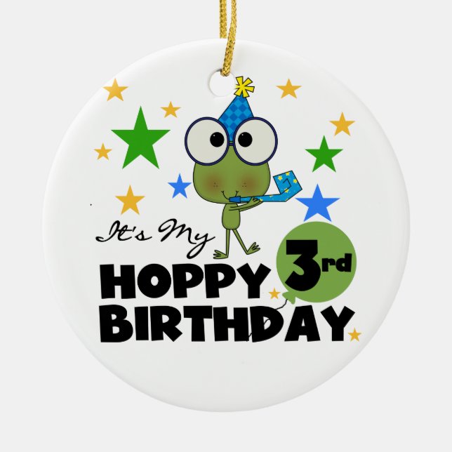 Hoppy Frog 3rd Birthday Tshirts and Gifts Ceramic Tree Decoration (Front)