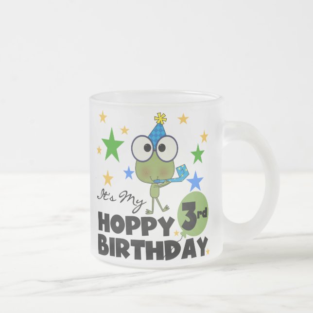 Hoppy Frog 3rd Birthday Tshirts and Gifts Frosted Glass Coffee Mug (Right)