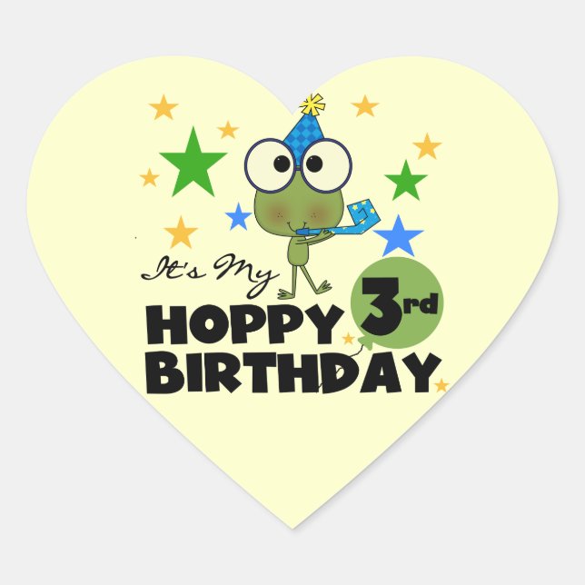 Hoppy Frog 3rd Birthday Tshirts and Gifts Heart Sticker (Front)