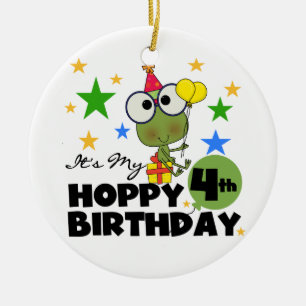 Hoppy Frog 4th Birthday T-shirts and Gifts Ceramic Tree Decoration