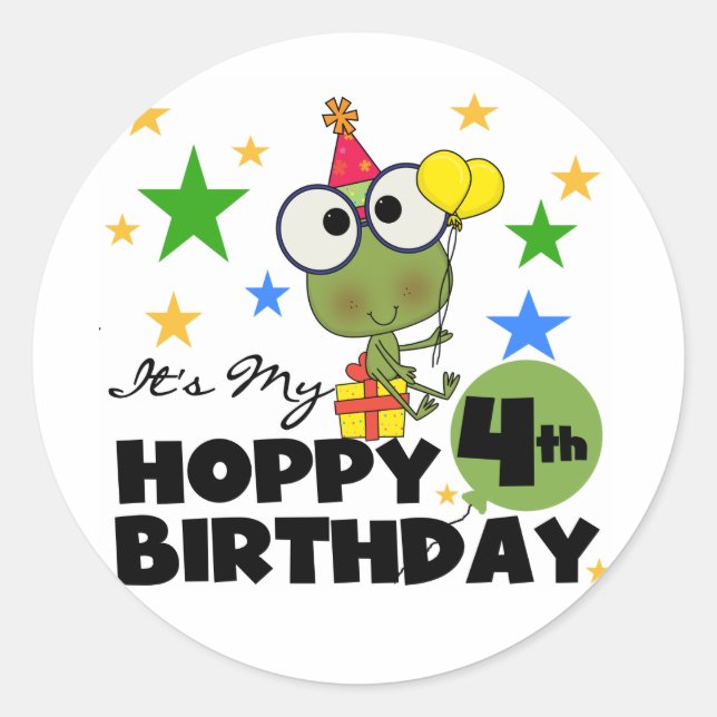 Hoppy Frog 4th Birthday T-shirts and Gifts Classic Round Sticker (Front)