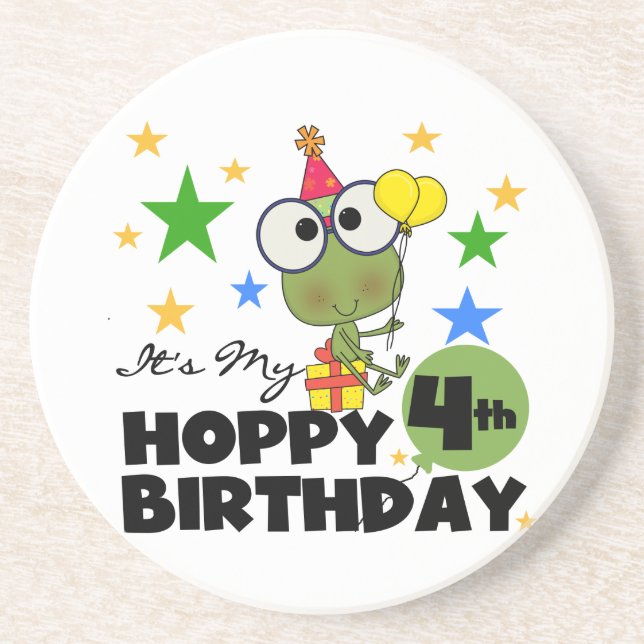 Hoppy Frog 4th Birthday T-shirts and Gifts Coaster (Front)