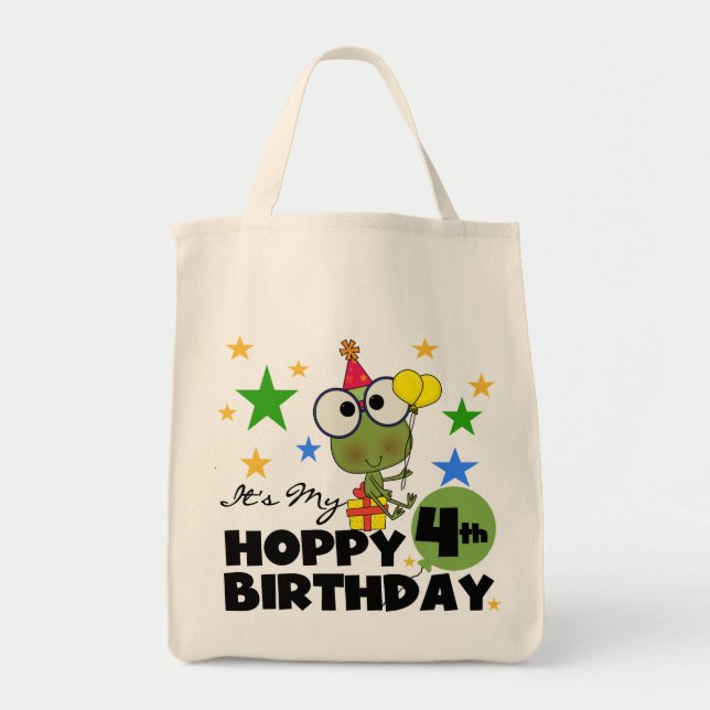 Hoppy Frog 4th Birthday T-shirts and Gifts Tote Bag (Front)