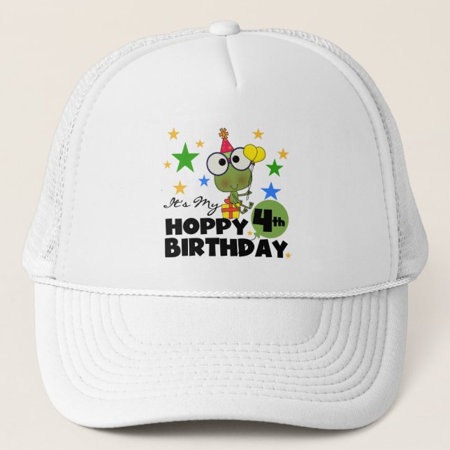 Hoppy Frog 4th Birthday T-shirts and Gifts Trucker Hat (Front)