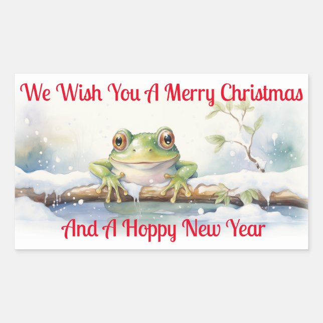 Hoppy frog New Year Wishes Rectangular Sticker (Front)