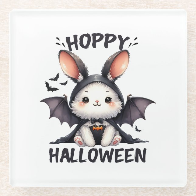Hoppy Halloween Bunny Rabbit Glass Coaster (Front)