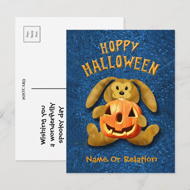 Hoppy Halloween Bunny with Jack-o-Lantern Postcard (Front/Back)