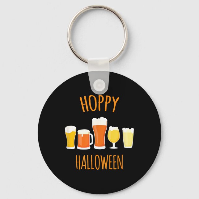 Hoppy Halloween - Funny Halloween Beer Drinking Key Ring (Front)
