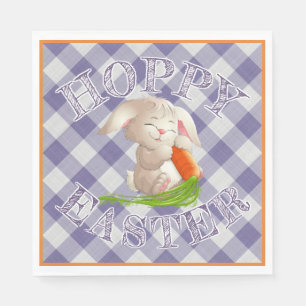 Hoppy Happy Easter Bunny Violet Gingham Pattern Napkin