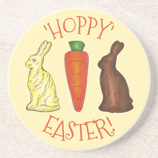 Hoppy Happy Easter Chocolate Bunny Rabbit Carrot Coaster (Front)
