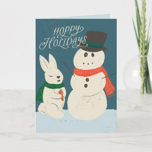 Hoppy Holidays Bunny & Snowman Greeting Card