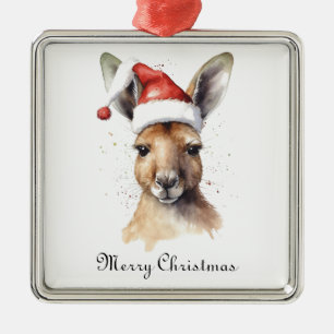 Hoppy Holidays, Christmas Kangaroo custom Metal Tree Decoration