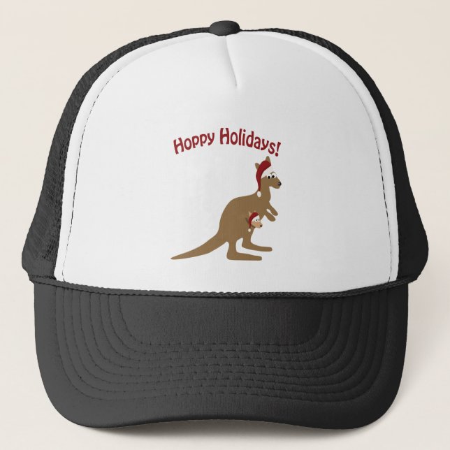 Hoppy Holidays! christmas Kangaroo Trucker Hat (Front)