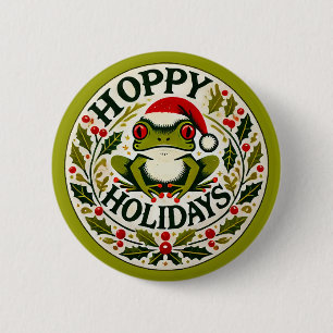 Hoppy Holidays Frog Christmas                      6 Cm Round Badge