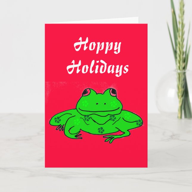 Hoppy Holidays Frog Greeting Card (Front)