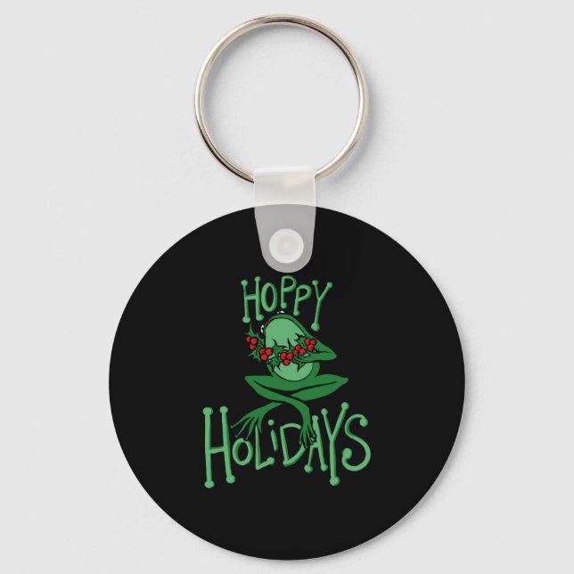 Hoppy Holidays Funny Christmas Frog Key Ring (Front)