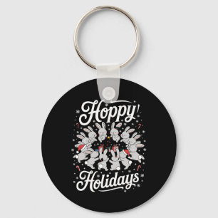Hoppy Holidays Rabbit Lover Christmas Bunny Family Key Ring