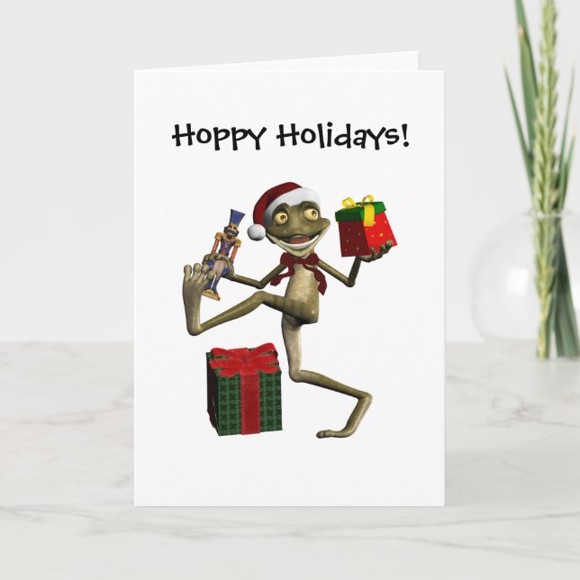 Hoppy Holidays Santa Frog Blank Card (Front)
