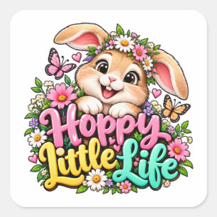 Hoppy Little Life Bunny Design Square Sticker