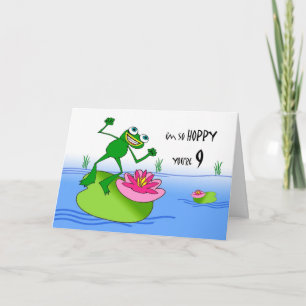 Hoppy Nineth 9th Birthday, Funny Frog at Pond Card