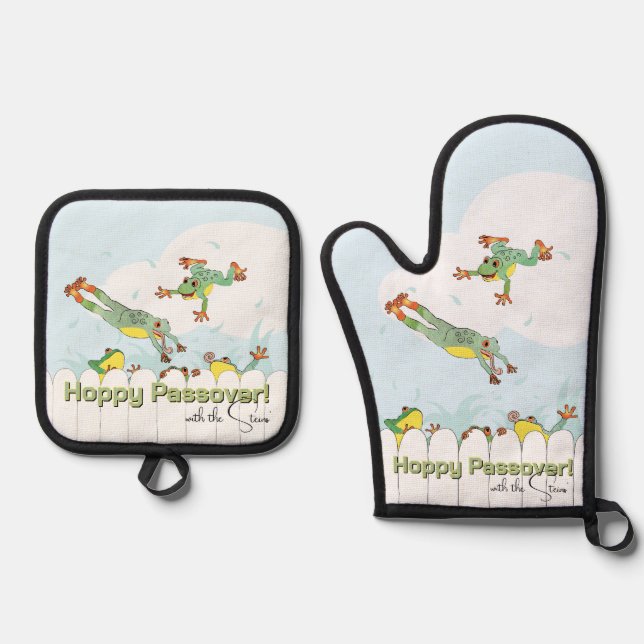 Hoppy Passover Oven Mitt & Pot Holder Set (Front)