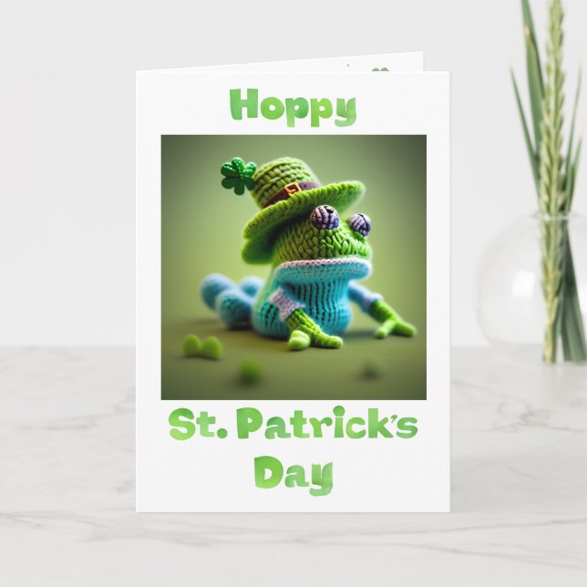 Hoppy St Patrick's Day Wooly Frog Card (Front)