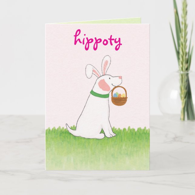 Hoppy Tails & Easter Trails Funny Goodog Holiday Card (Front)