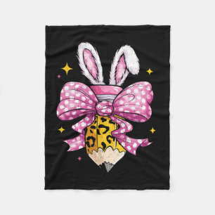 Hoppy Teacher Cute Coquette Bow Bunny Easter Day K Fleece Blanket