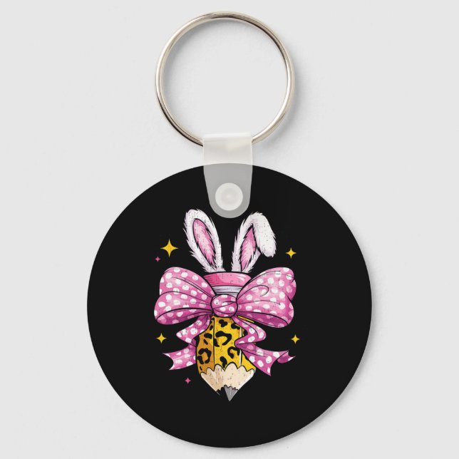 Hoppy Teacher Cute Coquette Bow Bunny Easter Day K Key Ring (Front)