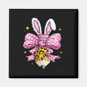 Hoppy Teacher Cute Coquette Bow Bunny Easter Day K Magnet