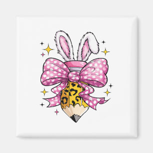 Hoppy Teacher Cute Coquette Bow Bunny Easter Day K Magnet