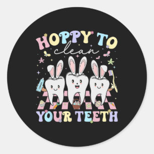 Hoppy To Clean Your Teeth Easter Dental Hygiene Sq Classic Round Sticker