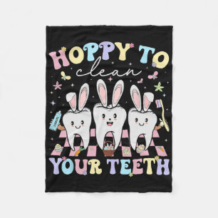 Hoppy To Clean Your Teeth Easter Dental Hygiene Sq Fleece Blanket