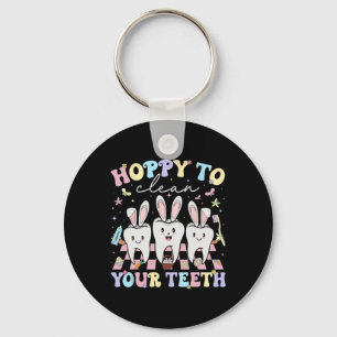 Hoppy To Clean Your Teeth Easter Dental Hygiene Sq Key Ring