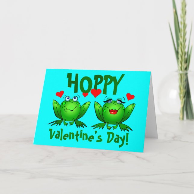 Hoppy Valentines Cute Happy Frogs Blank Cards (Front)