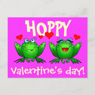 Hoppy Valentines Day Happy Cartoon Frogs Postcard