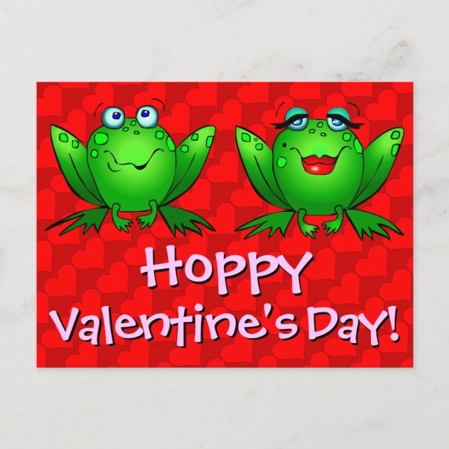 Hoppy Valentines Day Red Hearts Frogs Postcard (Front)