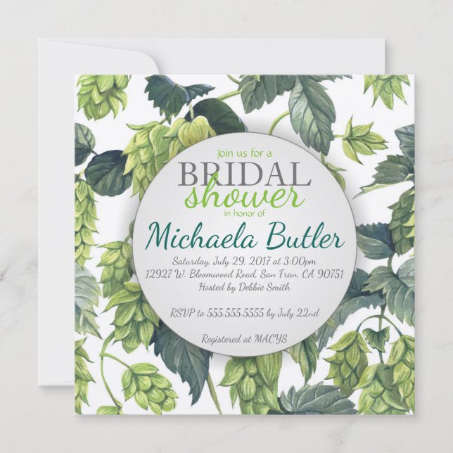 Hops, Beer Bridal Shower Invitation (Front)