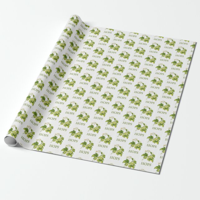 Hops Flowers and Leaves Design Wrapping Paper (Unrolled)