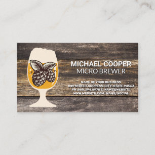 Hops Wooden Boards Beer Glass Business Card