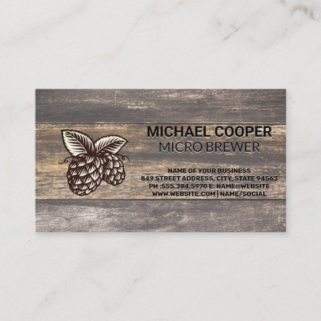 Hops | Wooden Boards | Brewery Business Card (Front)