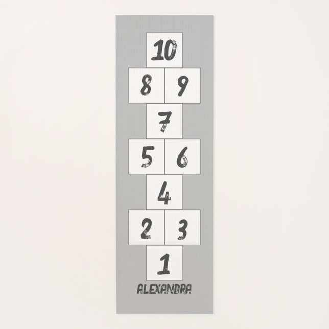 Hopscotch Black on Grey White Yoga Mat (Front)