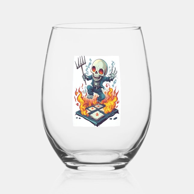 Hopscotch from Hell � Funny Demon Skull Stemless Wine Glass (Front)