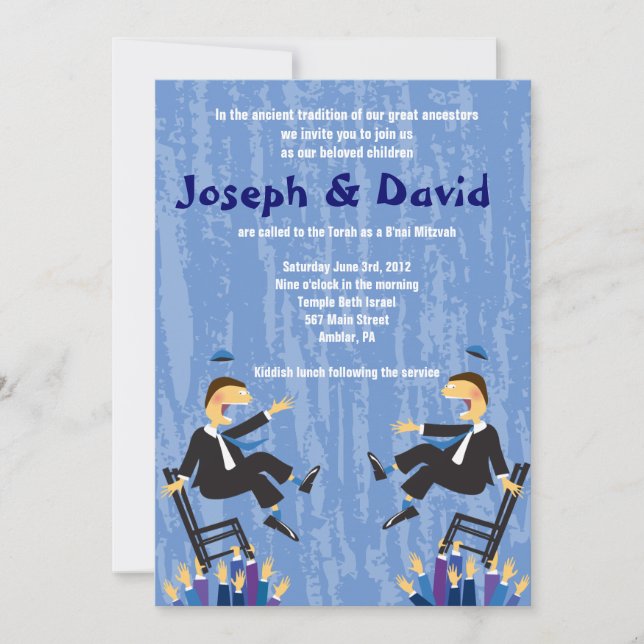 Hora Chair Dance B'nai B'not Mitzvah Invitation (Front)