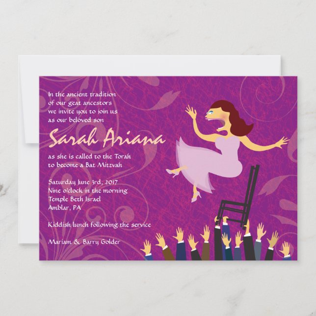 Horah Chair Girl Bat Mitzvah Invitation (Front)