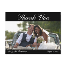 Horiz. B&W Custom Wedding Photo Thank You