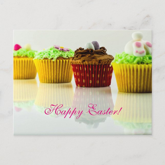 Horiz. "Happy Easter" Cupcakes Holiday Postcard (Front)