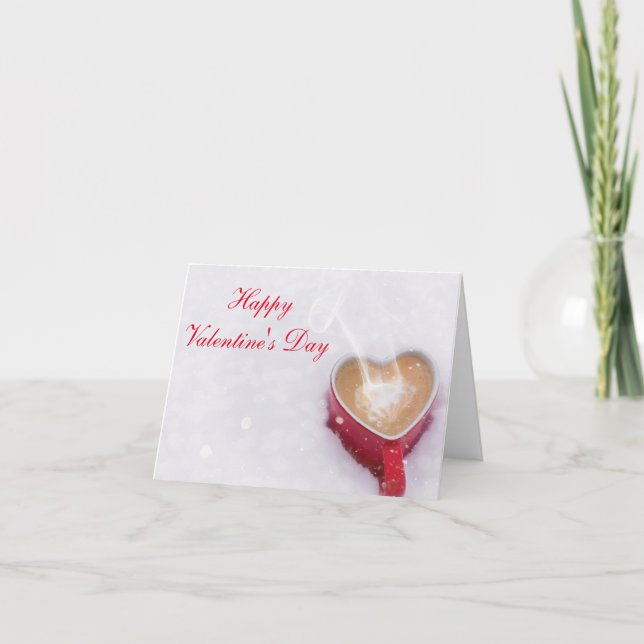 Horiz. "Happy Valentine's Day" Cocoa in the Snow Holiday Card (Front)