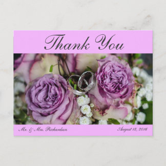 Horiz. Pink Custom Wedding Photo Thank You Postcard